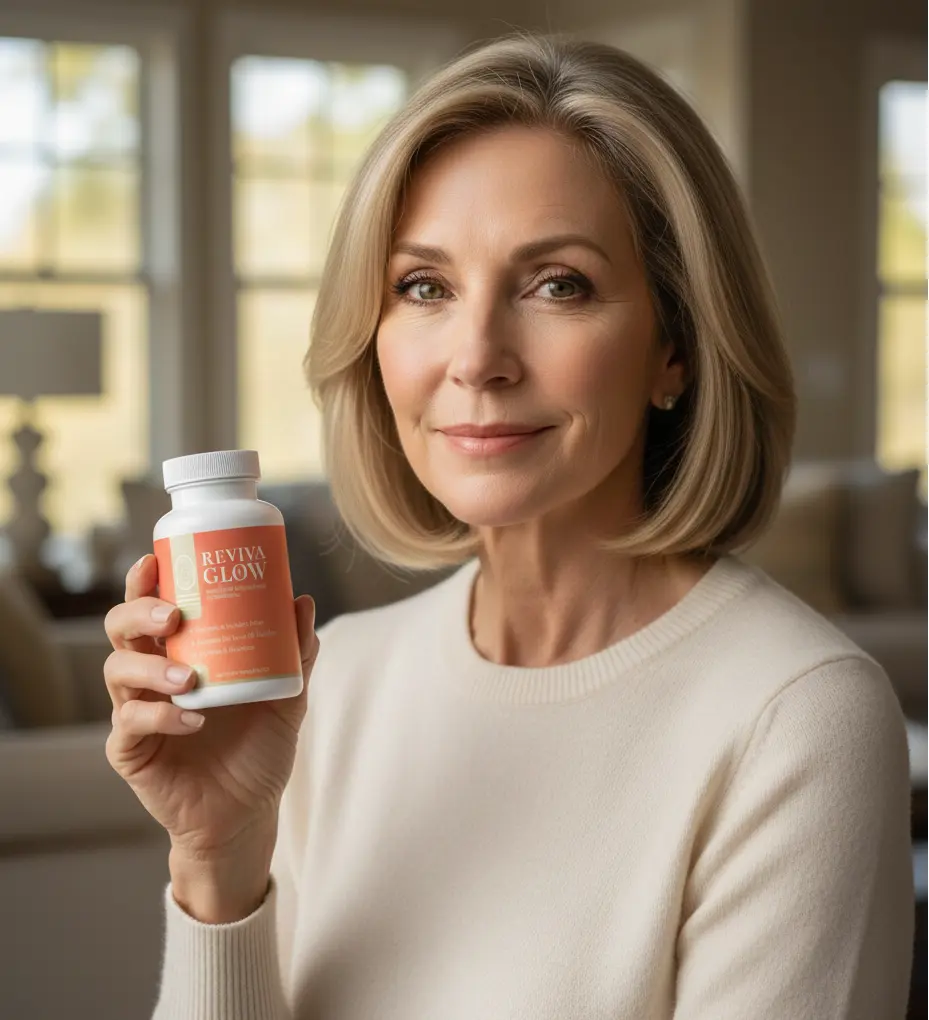 Woman 45–60 holding RevivaGlow product
